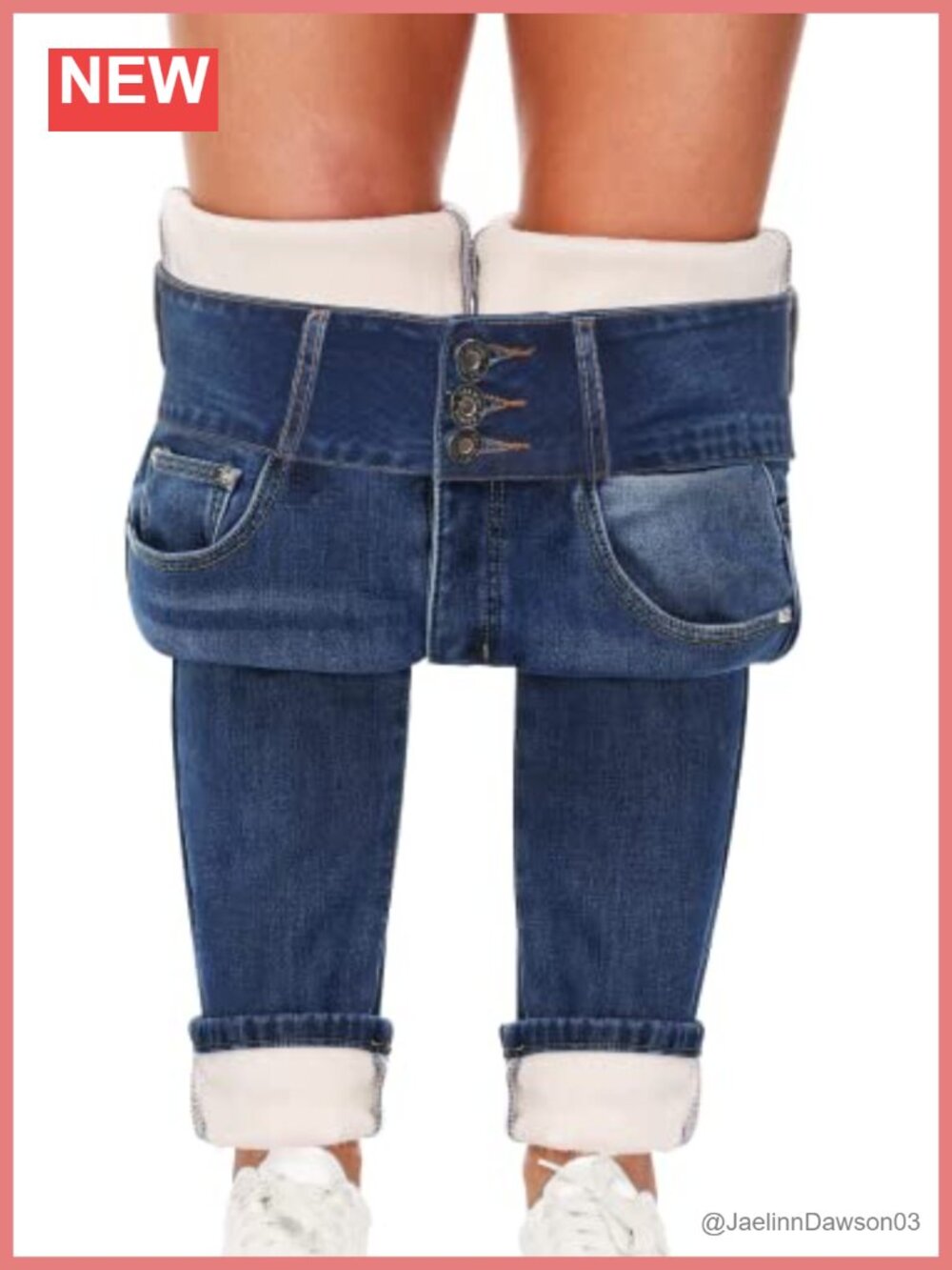 Fleece Lined Jeans Women Thick Thermal Flannel High Waist Winter Warm